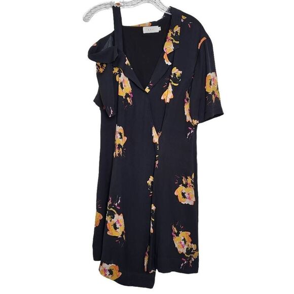 A.L.C. Lucia Silk Floral Black Off Shoulder Mini Dress Size 8 - Picture 4 of 12